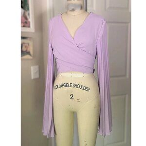FOREVER 21 Lavender silky Pleated bell sleeve Wrap waist Crop blouse *MEDIUM*